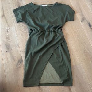 off the shoulder olive dress with slit